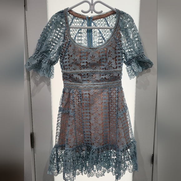 Women's Guipere blue midi dress - Picture 3 of 8